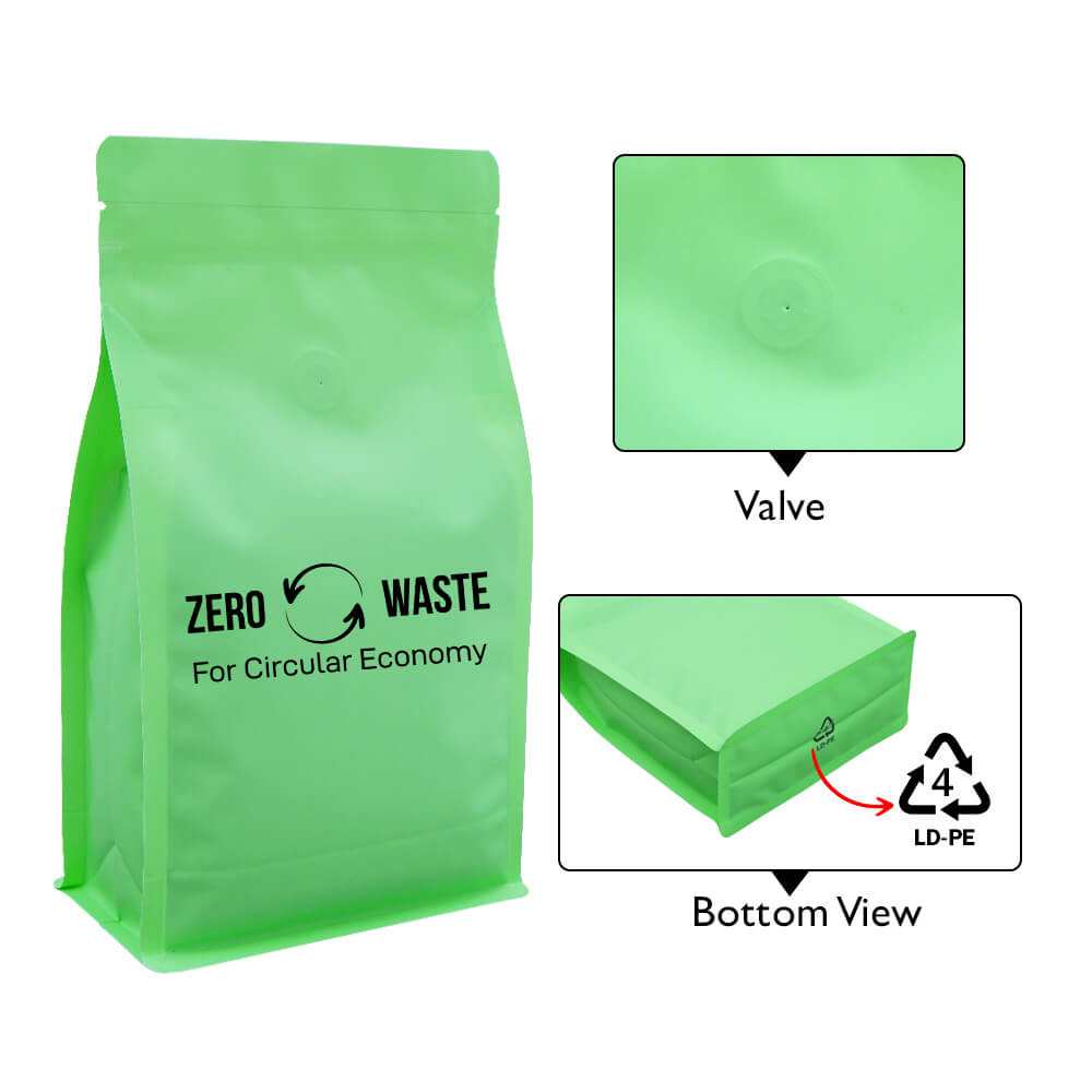 Fresh Lime Recyclable Flat Bottom Pouch Normal Zipper With Valve