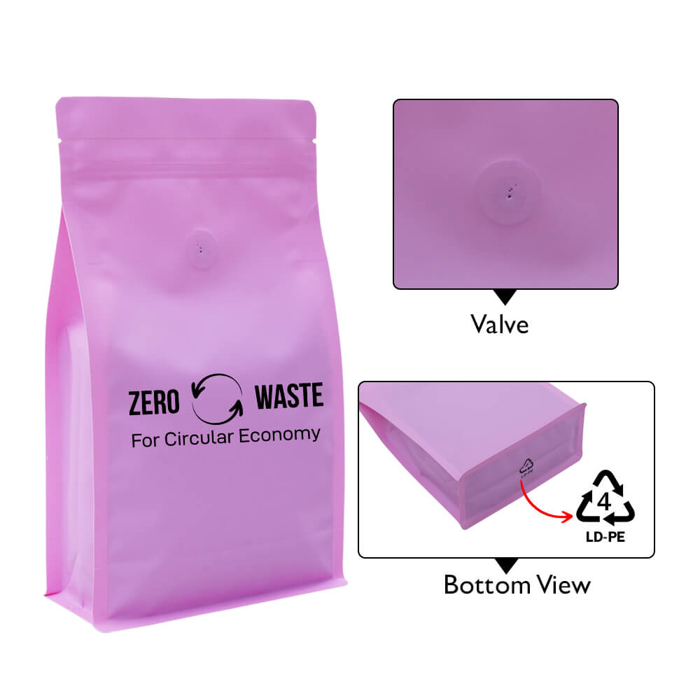 Fresh Pink Recyclable Flat Bottom Pouch Normal Zipper With Valve