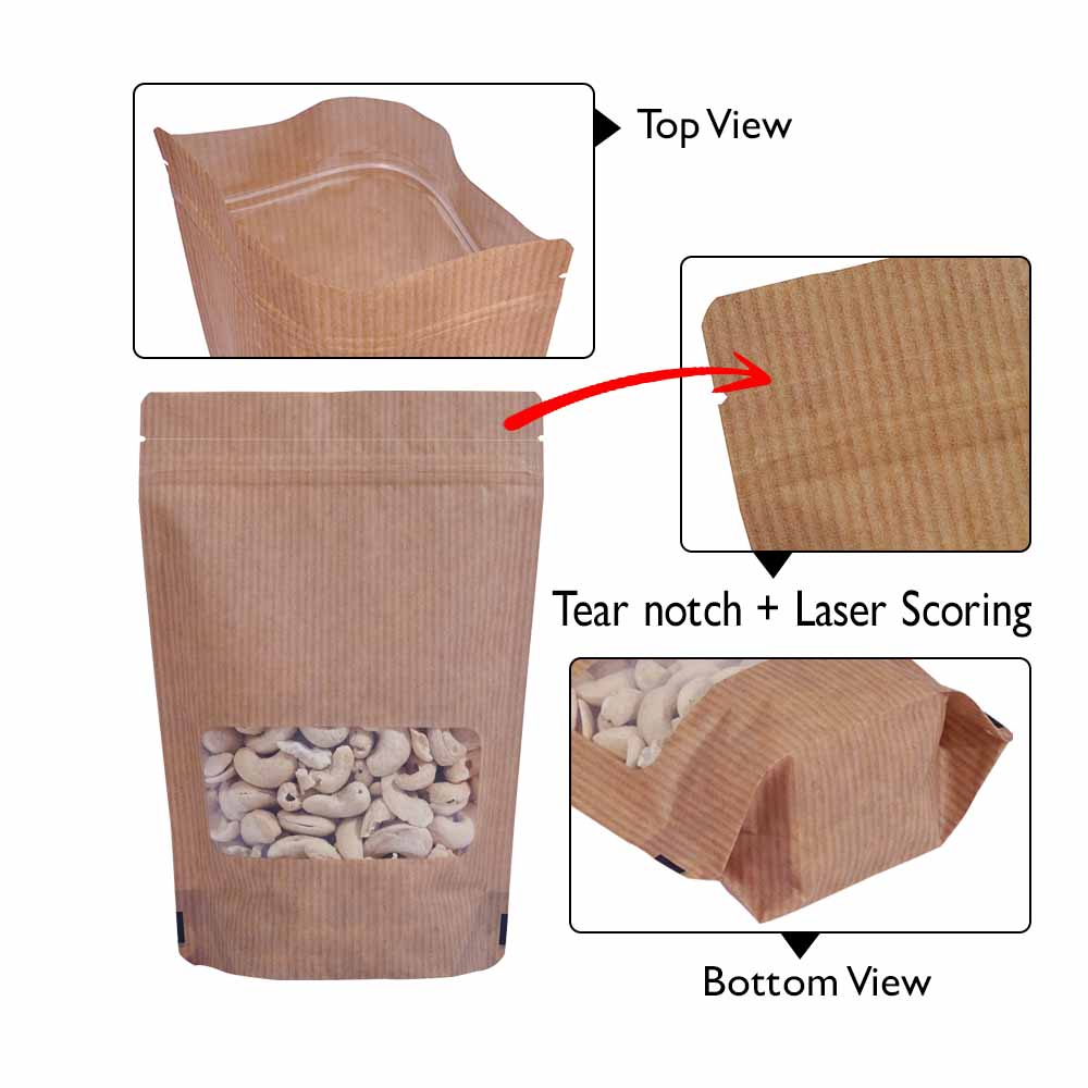 Kraft Look Rectangle Window SUP Pouch With Zipper