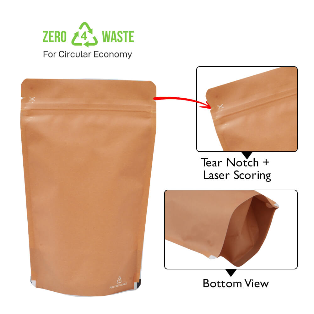 Kraft Look Recyclable Stand Up Pouches Regular Size